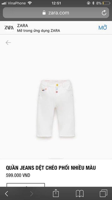 [ZARA AUTH] Quần jeans trắng Zara auth/ xuất xịn cho bé gái