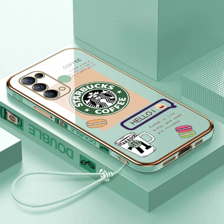 Ốp Điện Thoại Dẻo Vuông Mạ Chrome In Logo Starbucks Cho Oppo Reno4 4GReno4 PRO Reno5 4G 5G RENO8 4G Reno5PRO Reno6