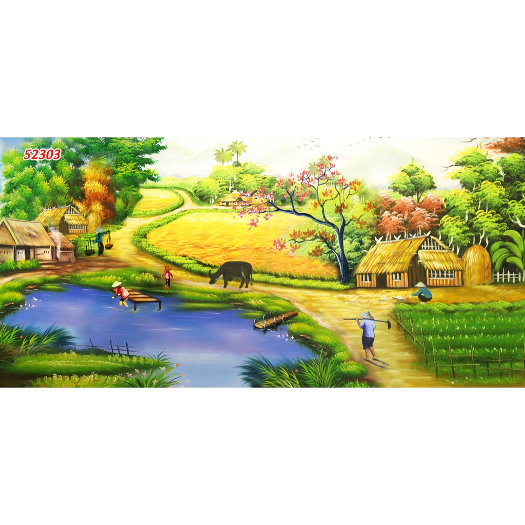 Tranh Dán tường 3D Phong Cảnh Làng Quê chân thực, mộc mạc, yên bình, thanh bình