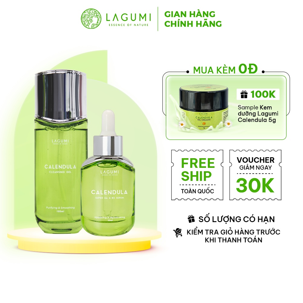 Bộ đôi sản phẩm Sữa rửa mặt và Serum Lagumi an toàn & lành tính cho mẹ bầu và sau sinh