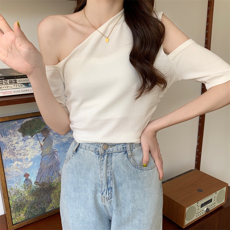 Áo nữ SUXI tay ngắn ôm dáng màu trơn lộ vai gợi cảm thời trang mùa hè