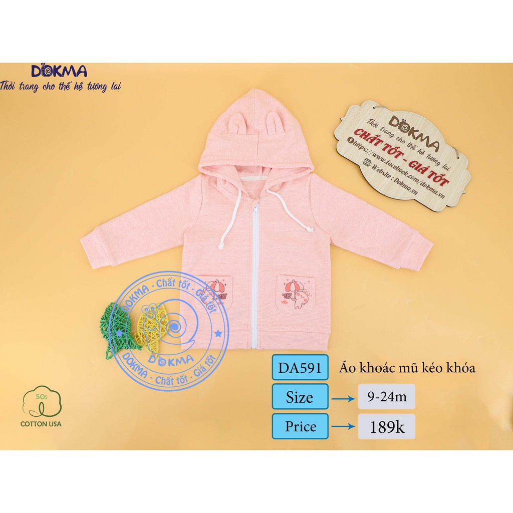 Dokma - Áo khoác nỉ có mũ kéo khóa chất siêu đẹp chyo bé 9-24 tháng tuổi DA591
