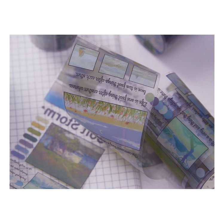 Băng keo washi tape phong cảnh kèm chữ giấy PET - 6 mẫu