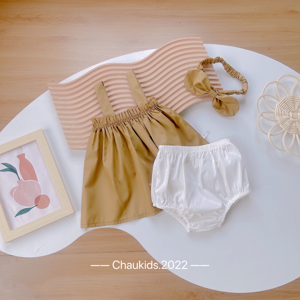 Sét áo 2 dây bé gái, bộ áo 2 dây quần chip kèm turban cho bé gái