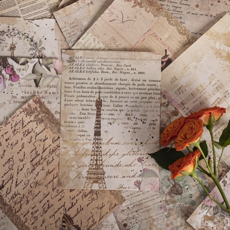 Set 10 Tờ Giấy Nền 10x14cm Giấy Kraft Hoạ Tiết Chữ, Hoa Bướm Cổ Điển Vintage Retro Decor Sổ Tay BulletJournal