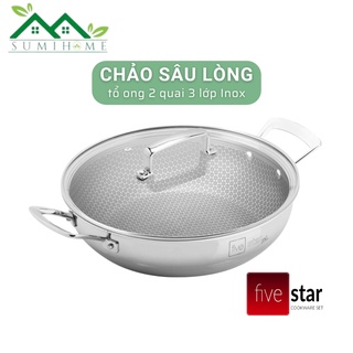 Chảo chống dính tổ ong sâu lòng 2 quai Blackcube FiveStar 3 lớp đáy liền inox 304 - SUMIHOME