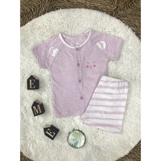 Bộ cúc giữa bé gái momma áo tím quần kẻ