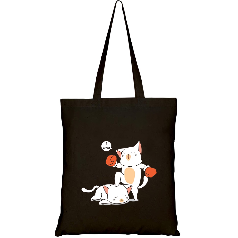 Túi vải tote canvas HTFashion in hình kawaii boxing cat character HT121