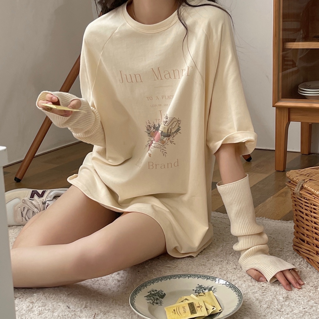 Áo Thun Tay Ngắn Cổ Tròn Dáng Rộng Phong Cách Hàn Quốc Thời Trang Mùa Hè Cho Nữ