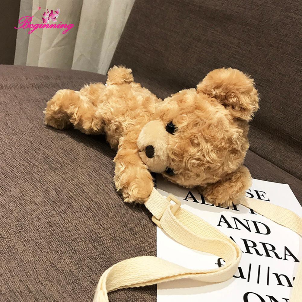 Túi đeo chéo giả lông hình gấu dễ thương cho nữ