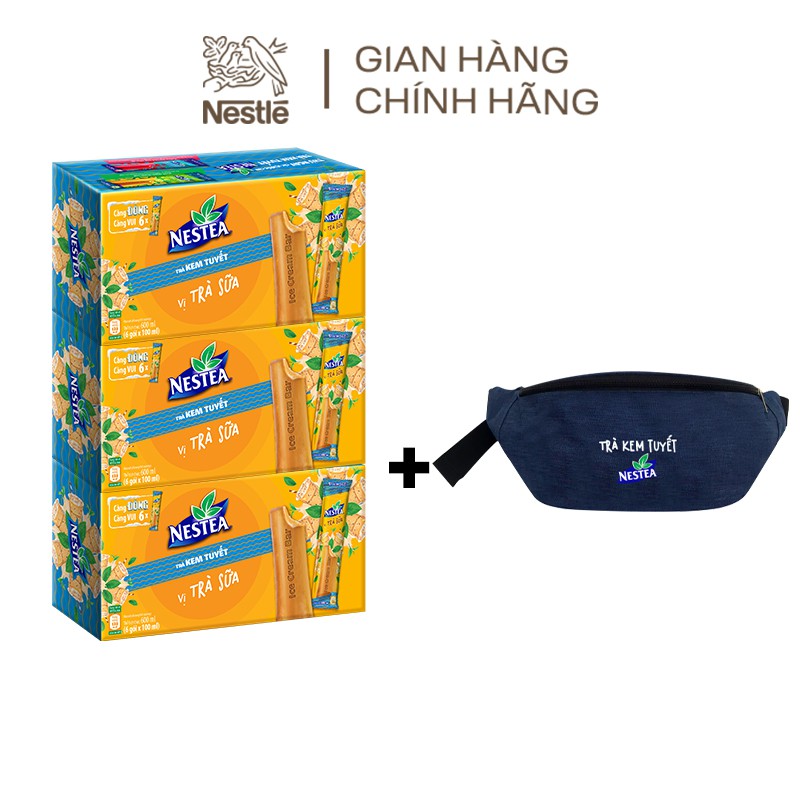 [Mã GRO1NES161 -8% ĐH 150K] [Tặng 1 túi bao tử] Combo 3 hộp trà kem tuyết Nestea vị trà sữa (hộp 6 gói x 100ml)