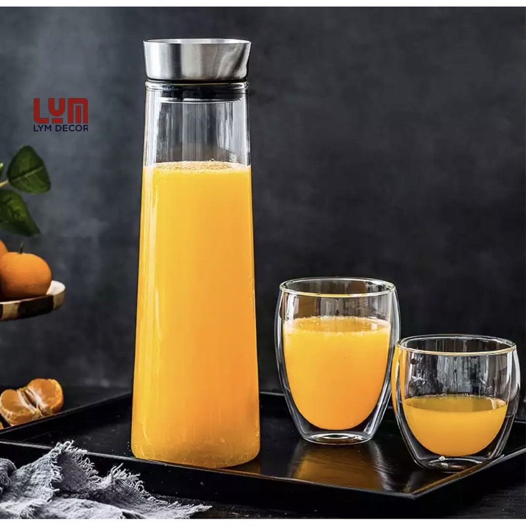 (HOT-ẢNH THẬT) Bình detox cao 1.4L - Bình nước TỰ RÓT thủy tinh chịu nhiệt cao cấp Borosilicate k chì, hàng xuất Âu