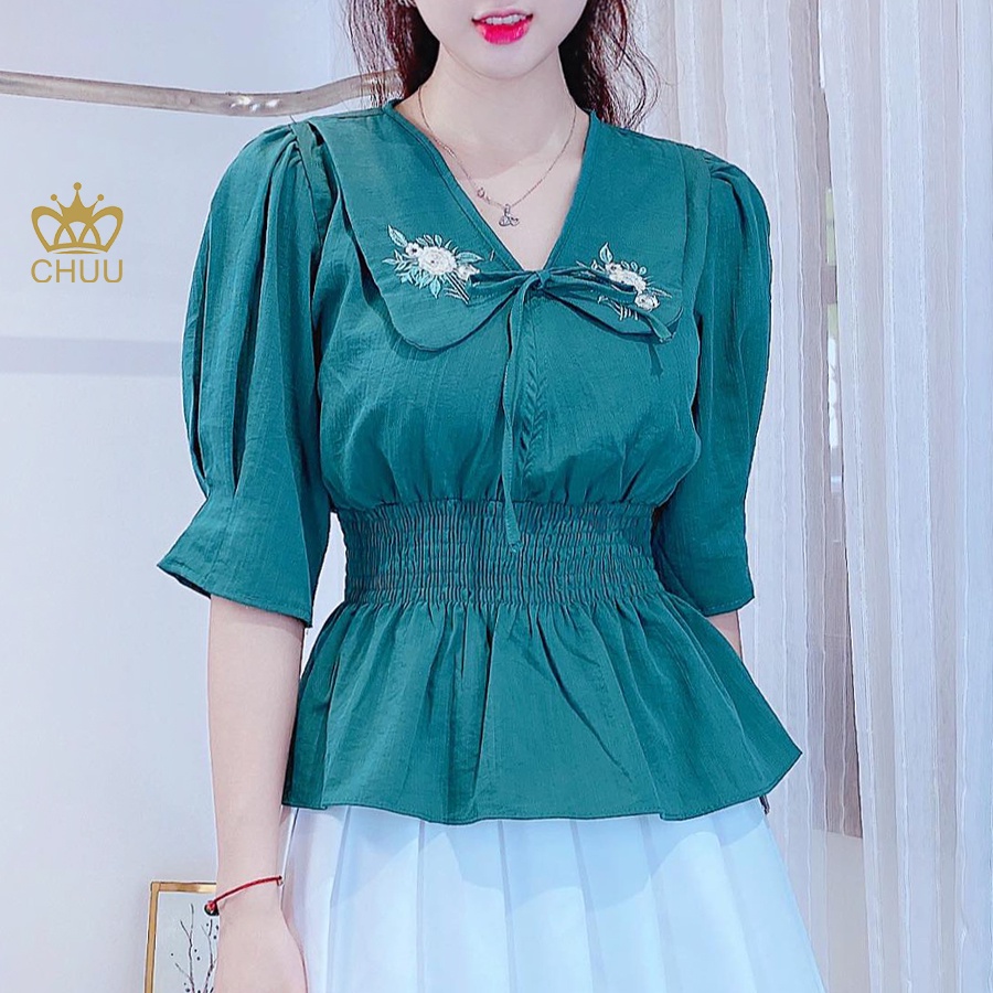 Áo Peplum cổ sen thêu hoa hồng CHUU A6979