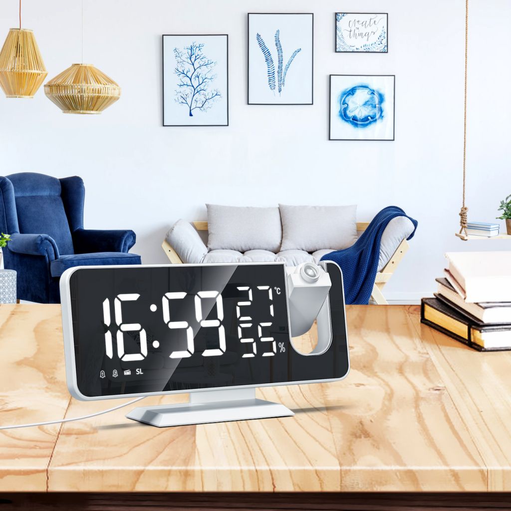 ✿2022 HOT✿ Đồng hồ báo thức kỹ thuật số LED mới Chiếu radio với nhiệt độ và độ ẩm Đồng hồ gương đa chức năng hiển thị thời gian cạnh giường đồng hồ báo thức *FEEL*