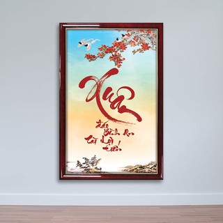 [Siêu rẻ] Tranh tết treo tường thư pháp chữ Xuân ép gỗ TT1436 - tặng vòng phong thủy