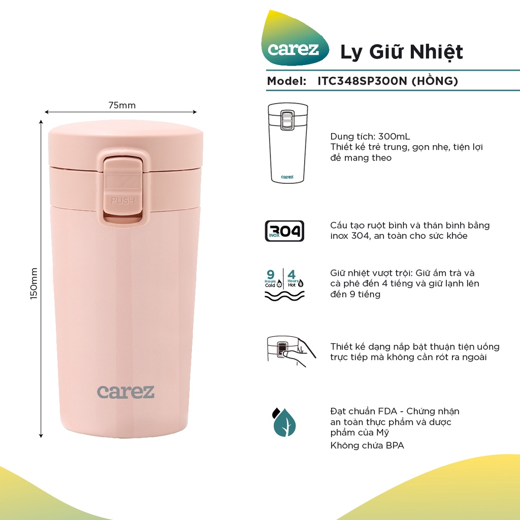 Ly Giữ Nhiệt Carez 300ml ITC348SP300N