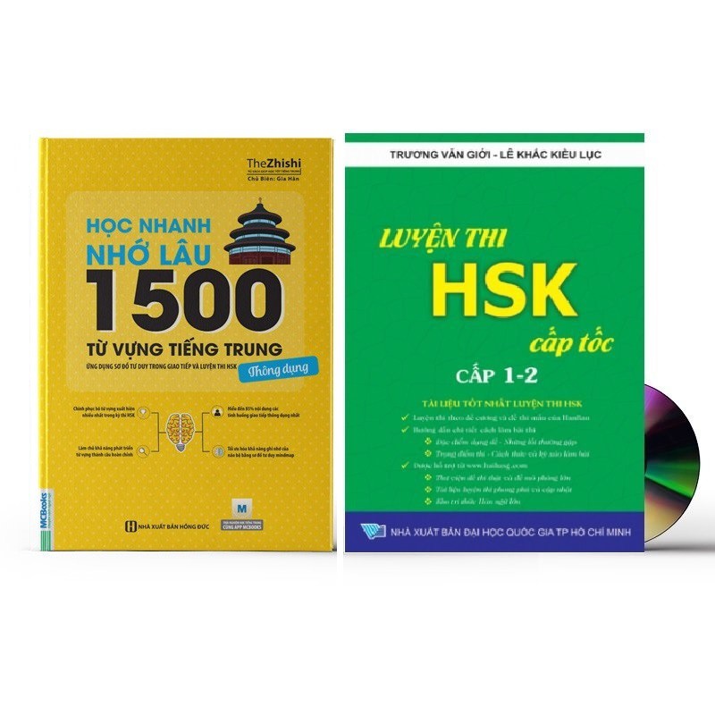 Sách - Combo: Học nhanh nhớ lâu 1500 từ vựng tiếng Trung thông dụng + Luyện thi HSK cấp tốc cấp 1-2 + DVD