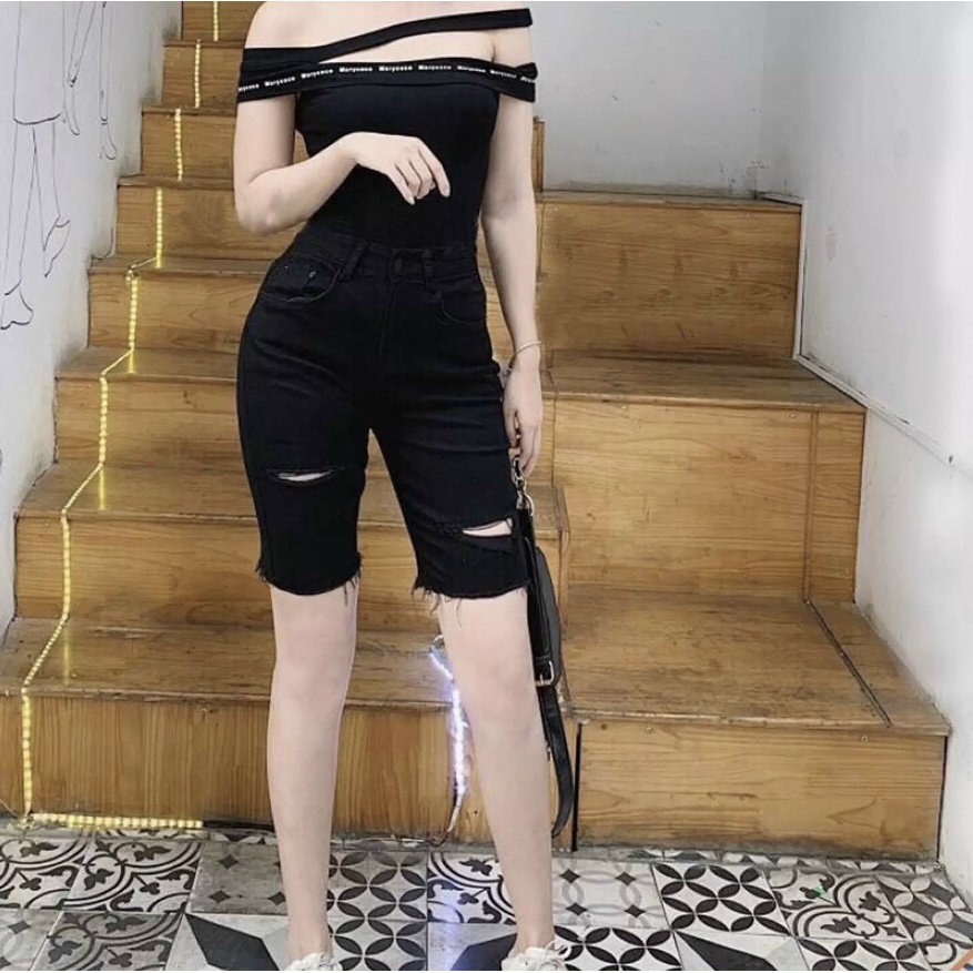 Quần Ngố Nữ Rách Lưng Cao Chất Kaki