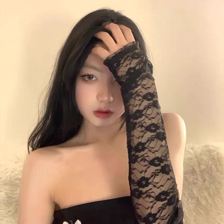 Găng Tay Ren Mỏng Họa Tiết Hoa Nhỏ Hở Ngón Cosplay - Vani Store - PKTT0024