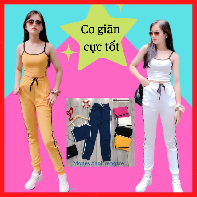 Set Combo  Bộ Thun Ôm Cotton Áo 2 Dây Quần Thun Dài Bo Tập Gym Thể Thao Form Body Thấm Mồ Hôi Co Giãn, Sexy Tôn Dáng