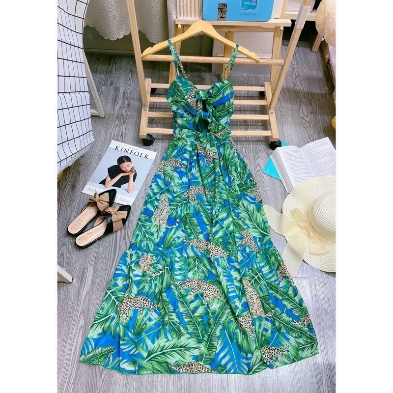 Đầm maxi hoa  2 dây có mút ngực tôn dáng