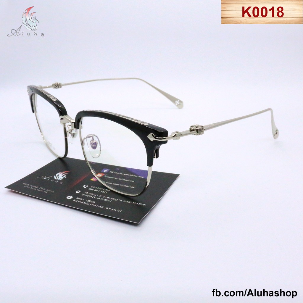 Gọng kính Chrome Hearts chống ánh sáng xanh dáng Clubmaster Hàn Quốc khắc chữ tinh tế - K0018 - Aluha