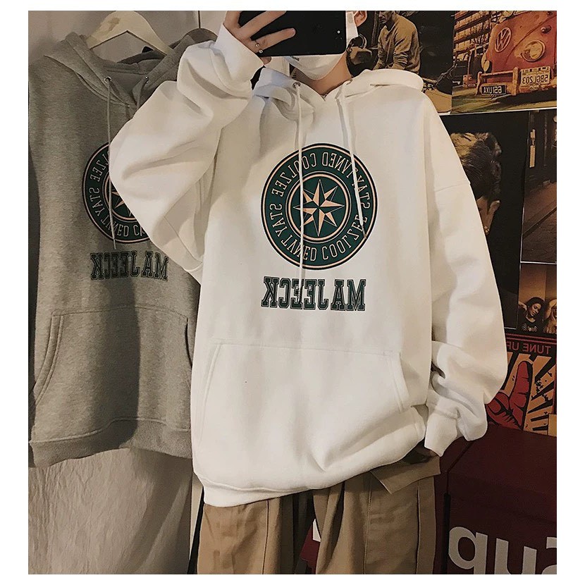 Áo hoodie 2 màu form rộng in hình tròn giữa ngực nam nữ mặc đều đẹp