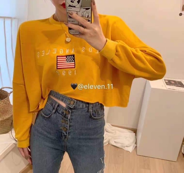 Áo croptop cờ Mỹ Los Angeles dài tay DTR0919