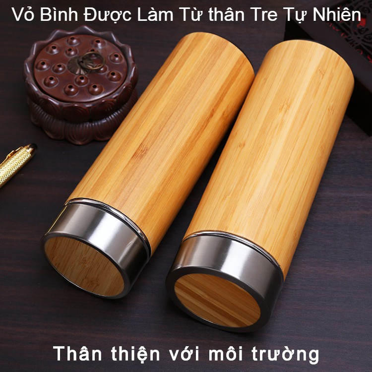 Bình Giữ Nhiệt Vỏ Tre 450ml_ Bình Giữ Nhiệt Khắc Chữ_Nhận Khắc Theo Yêu Cầu