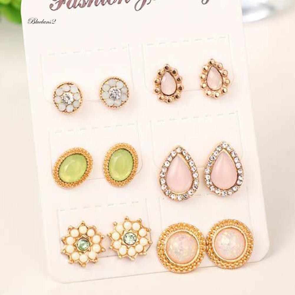 6 Đôi Bông Tai Đính Đá Thời Trang Nữ Tính