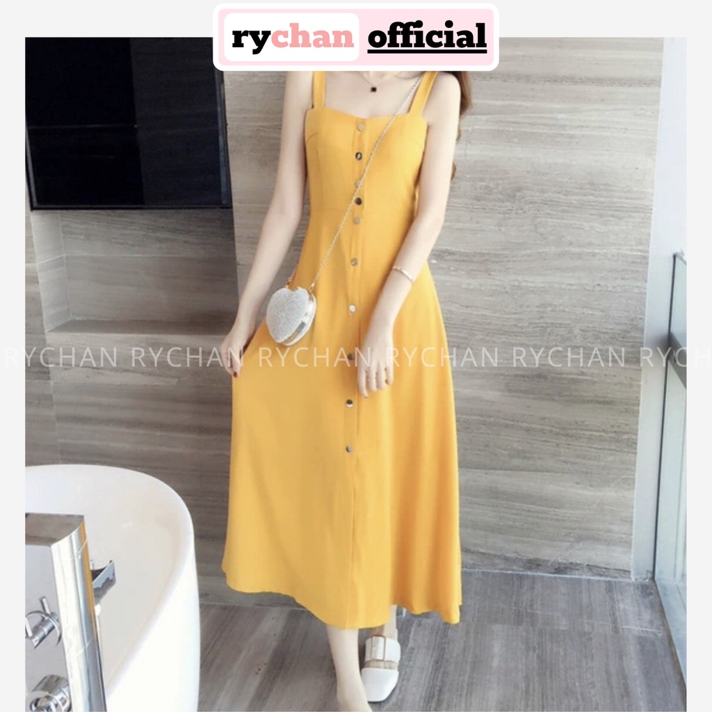 DM909 - Đầm Maxi Hai Dây Vàng Đầm Maxi Sơ Mi Form Xòe Đầm Maxi Đi Biển Đầm Hai Dây Đi Biển