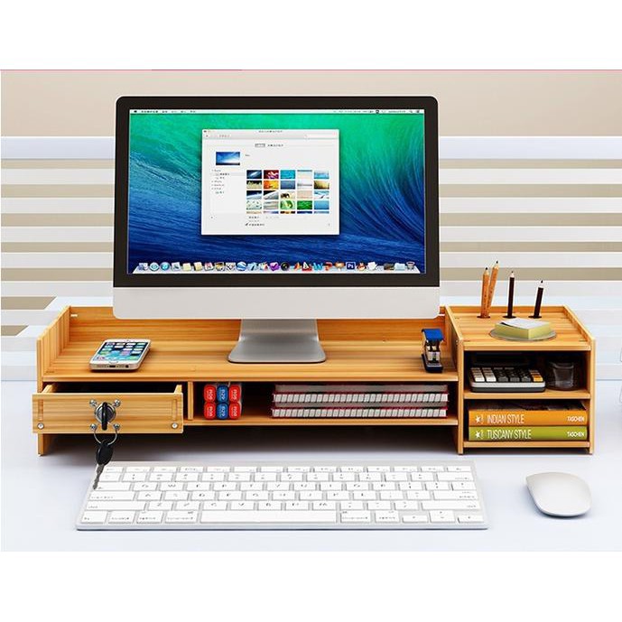 Bàn kê màn hình máy tính có ngăn khóa tiện lợi thiết kế đẹp mắt