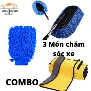 Combo gang tay san hô rửa xe, chổi lau xe, khăn lau xe, chăm sóc xe tại nhà