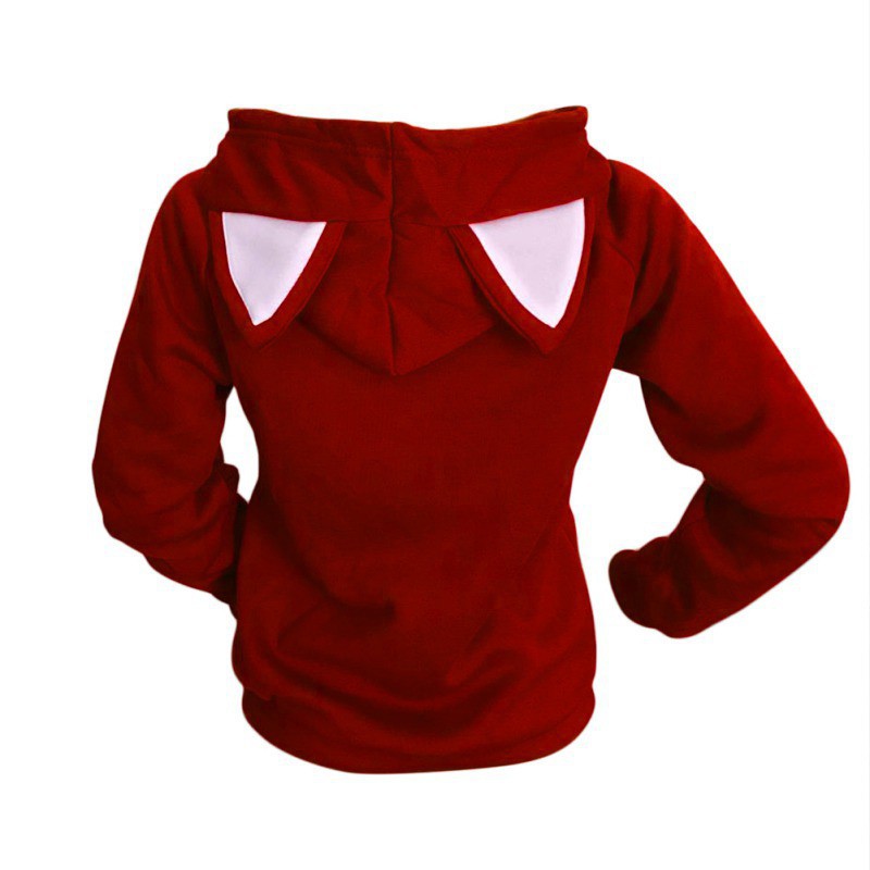 Áo Khoác Hoodie Dáng Rộng Phối Dây Rút Đính Tai Mèo Đáng Yêu Cho Nữ Mùa Thu