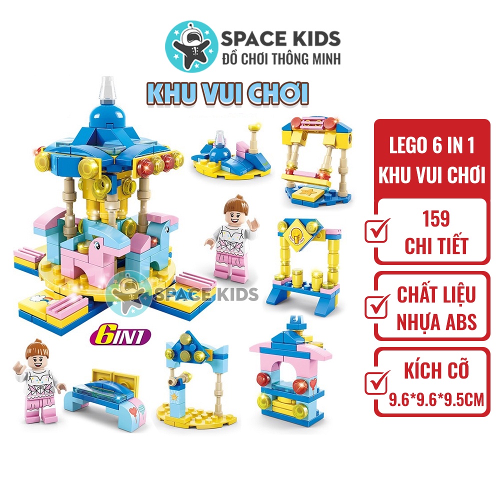 Đồ chơi trẻ em Xếp hình Lego 6 trong 1 Khu vui chơi Lele Brother, ghép hình lego giá rẻ Space Kids