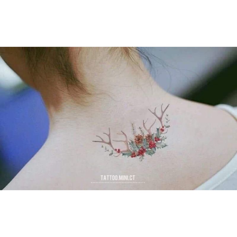 Hình xăm sừng hoa quả thông nghệ thuật c15. Tatoo sticker dán tạm thời size &lt;10x6cm