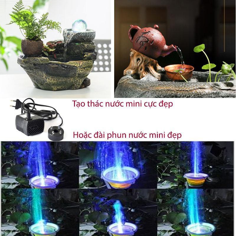 Máy Bơm Nước Chìm 4 đèn led đổi màu, Hồ Cá, Hòn Non, Bộ Thác Nước