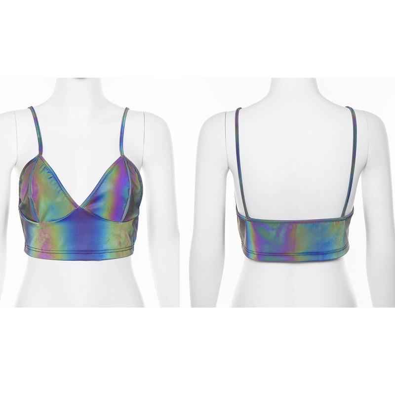 Áo Croptop Sát Nách Cổ Chữ V Màu Phản Quang Lấp Lánh Quyến Rũ Cho Nữ