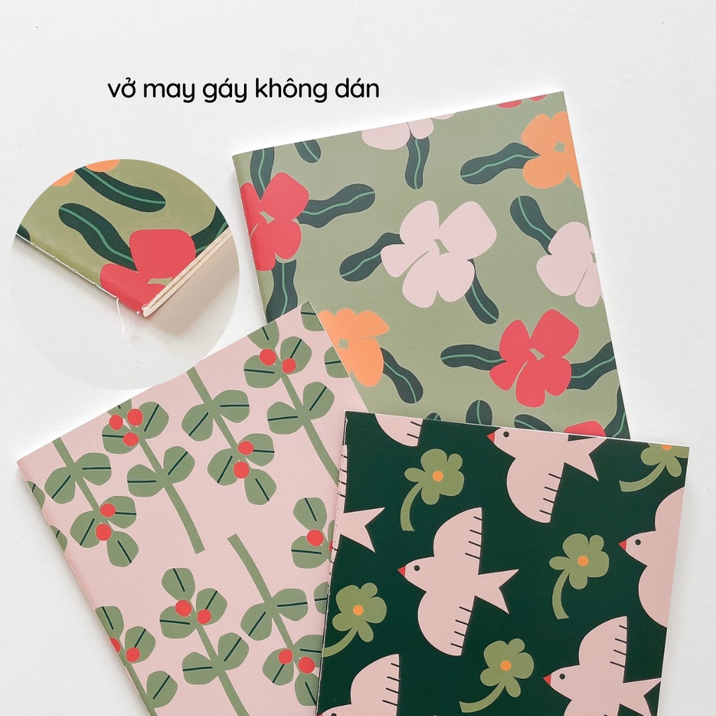 Vở 100gsm may gáy grid ô vuông 80trang Crabit - Green bird Lá