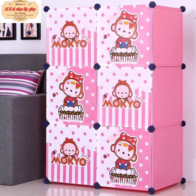 XẢ KHO37x37cm- Tủ nhựa lắp ghép 6 ô. Tặng móc treo đồ