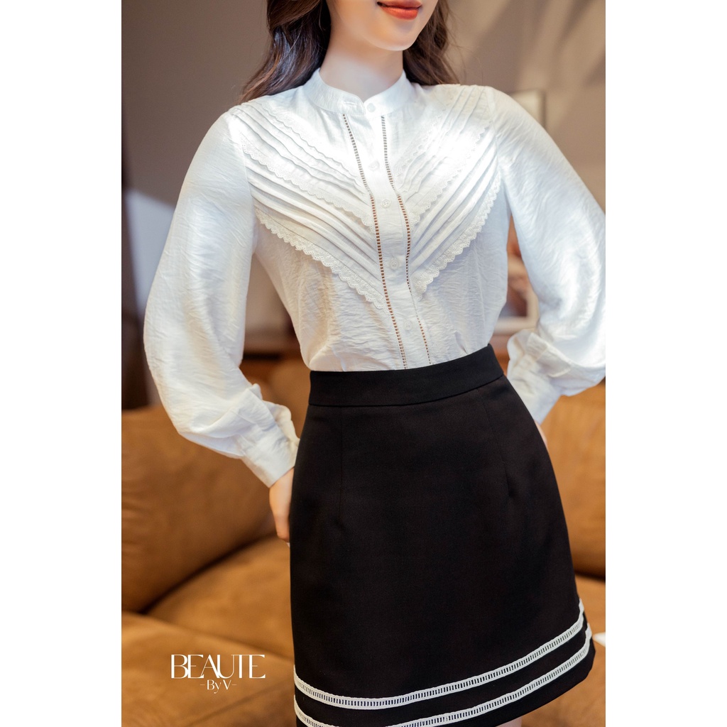 BEAUTEBYV - Áo sơ mi nữ xếp phối ren Renni