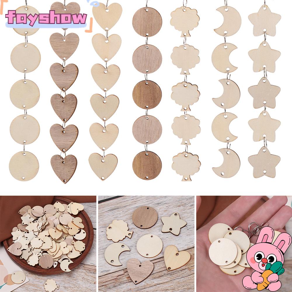 Set 50 Thẻ Gỗ Hình Tròn / Ngôi Sao / Trái Tim / Tròn Có Lỗ Kẹp Dùng Làm Đồ Thủ Công DIY