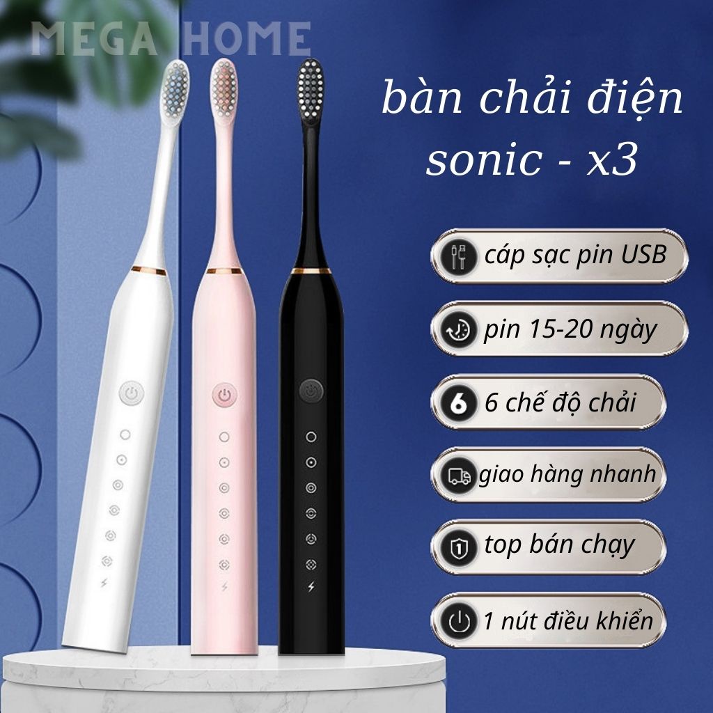 Bàn chải điện đánh răng 6 chế độ chăm sóc răng - bàn chải đánh răng tự động SONIC X3