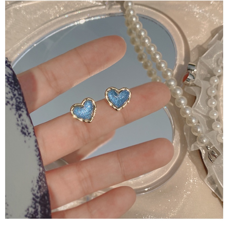 Bông tai acrylic hình trái tim nhỏ màu xanh dương phong cách đơn giản thời trang cho nữ