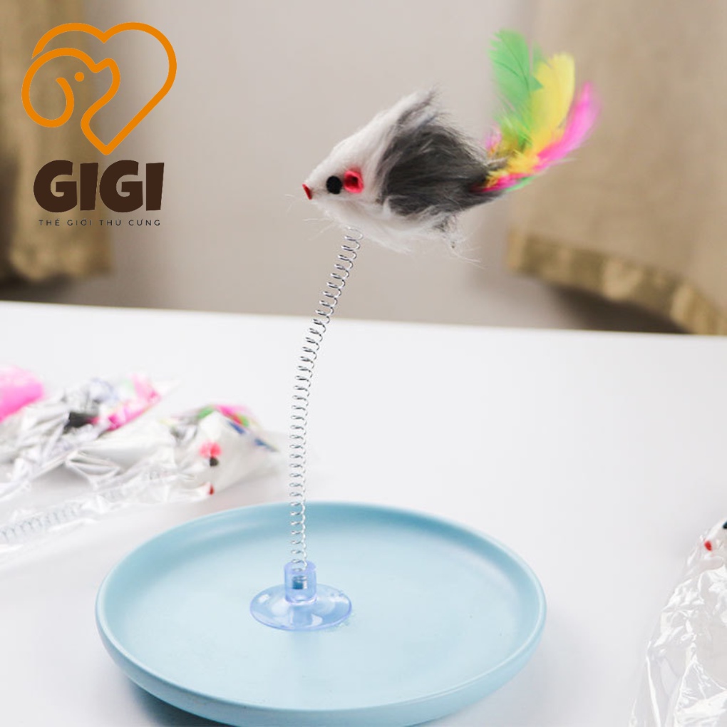 Đồ chơi lò xo có giác hút cho thú cưng chó mèo bằng thép và lông vũ giải trí vờn bắt dễ thương - GiGi Pet Shop