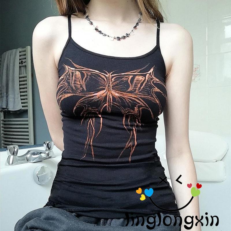 Áo Hai Dây Hở Lưng In Họa Tiết Phong Cách Gothic Thời Trang Mùa Hè Cho Nữ