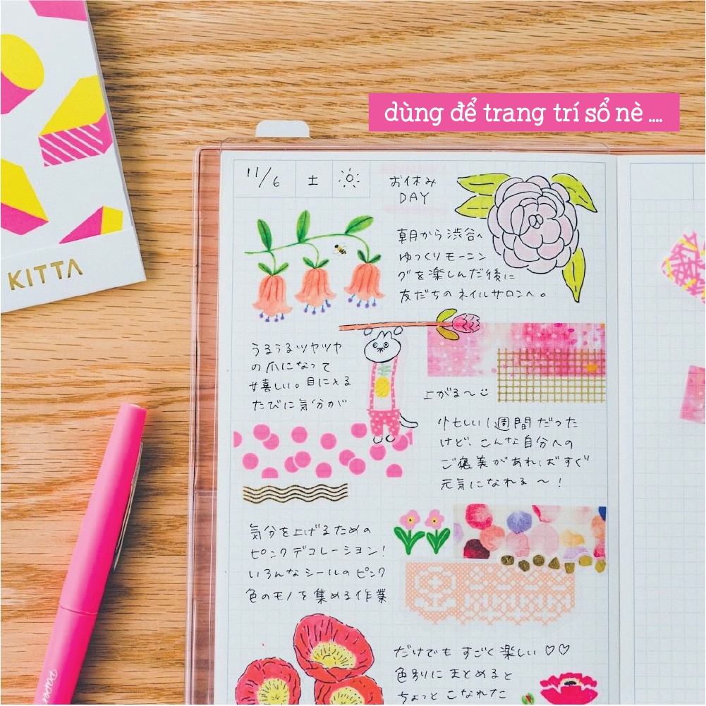 Băng keo giấy cắt sẵn KITTA BASIC - sự kết hợp hoàn hảo giữa washi tape và stickers - hàng chính hãng 💫