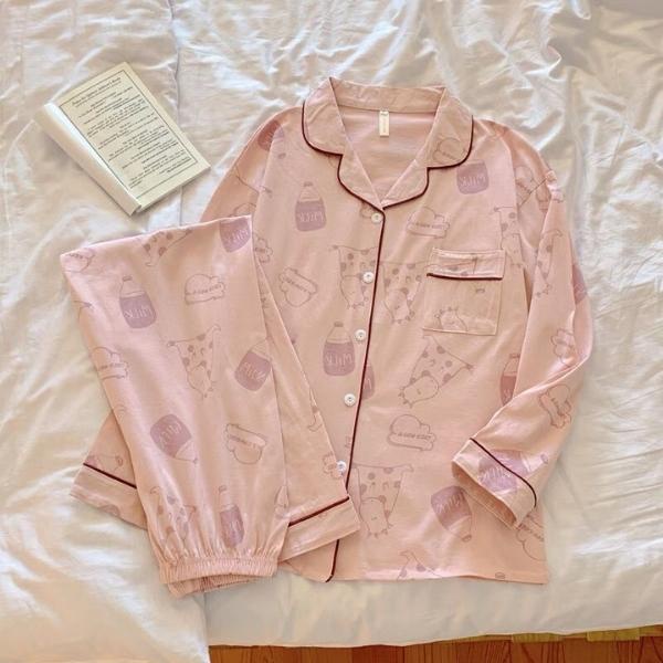 Bộ đồ nữ Pijama lụa tay dài quần dài họa tiết milk hồng mặc ở nhà mùa đông cao cấp chất dày phong cách hàn quốc-BND13