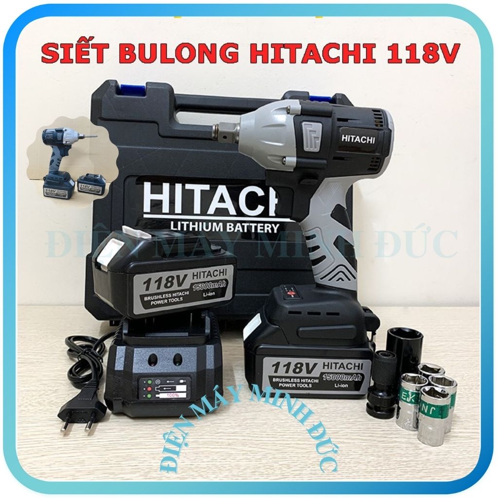 Máy khoan pin bắn bắt siết bulong ốc vít HITACHI 118V cầm tay mini loại Không chổi than - Pin 10 Cell