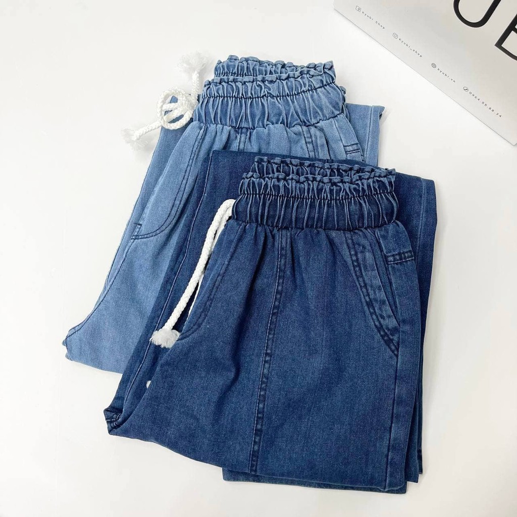 Quần jean baggy nữ Ulzzang lưng chun dây rút phom thoải mái [Có Bigsize] - Baggy Jean Kyubi JR29